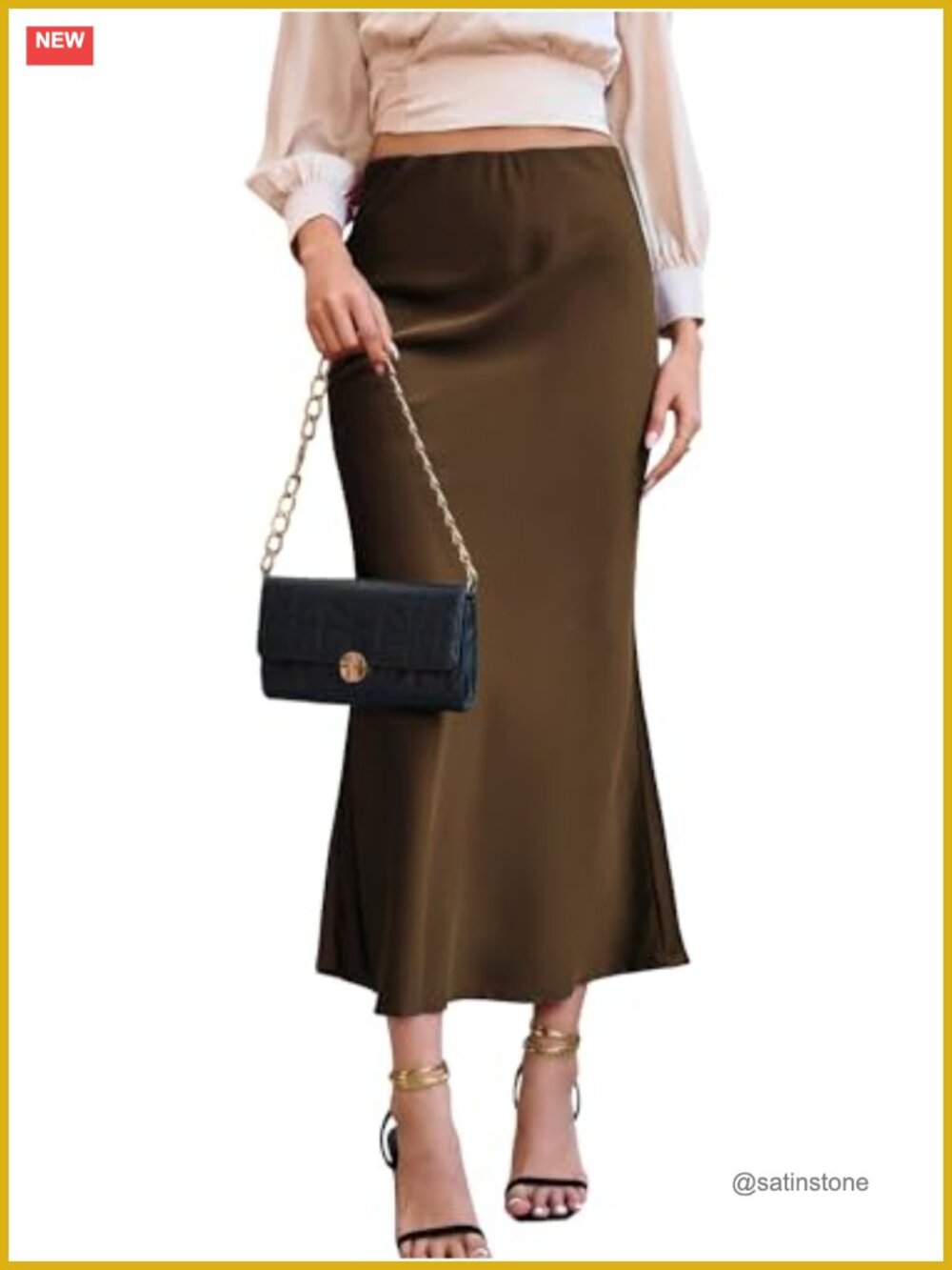 Elegant Satin Fishtail Maxi Skirt High Waist Ruffle Formal